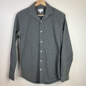 Frank And Oak Men’s Blue Grey Green Mini Gingham Button-Up Shirt, Size XS